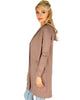 Long-Line Hooded Taupe Cardigan With Pockets - Side Image