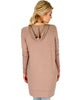 Long-Line Hooded Taupe Cardigan With Pockets - Back Image