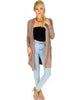 Long-Line Hooded Taupe Cardigan With Pockets - Full Image