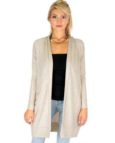 Long-Line Hooded Ivory Cardigan With Pockets