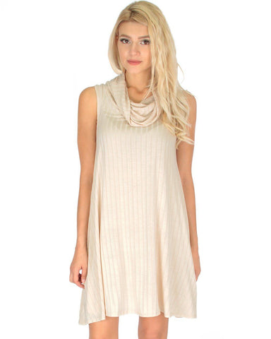 Groove Thing Ribbed Cowl Neck Ivory Shift Dress