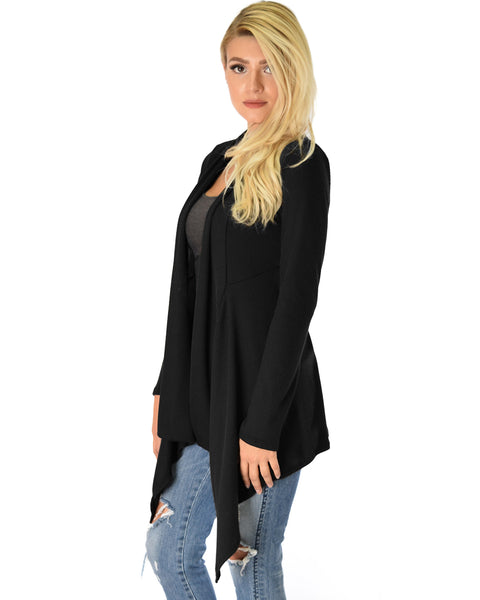 Body Slimming Draped Ribbed Black Cardigan