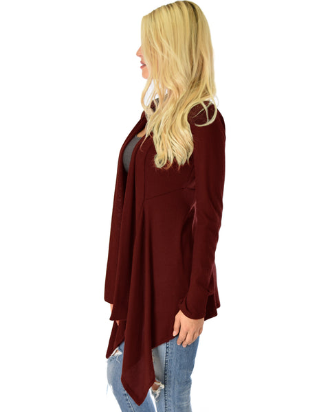 Body Slimming Draped Ribbed Burgundy Cardigan