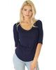 Truly Madly Deep-V Neck 3/4 Sleeve Navy Tunic Top - Main Image