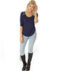 Truly Madly Deep-V Neck 3/4 Sleeve Navy Tunic Top - Full Image