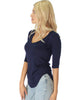 Truly Madly Deep-V Neck 3/4 Sleeve Navy Tunic Top - Side Image