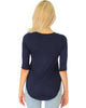 Truly Madly Deep-V Neck 3/4 Sleeve Navy Tunic Top - Back Image