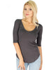 Truly Madly Deep-V Neck 3/4 Sleeve Charcoal Tunic Top - Main Image