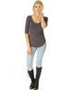 Truly Madly Deep-V Neck 3/4 Sleeve Charcoal Tunic Top - Full Image