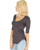 Truly Madly Deep-V Neck 3/4 Sleeve Charcoal Tunic Top - Side Image