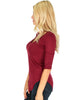 Truly Madly Deep-V Neck 3/4 Sleeve Burgundy Tunic Top - Side Image