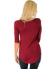 Truly Madly Deep-V Neck 3/4 Sleeve Burgundy Tunic Top - Back Image