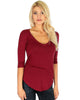 Truly Madly Deep-V Neck 3/4 Sleeve Burgundy Tunic Top - Main Image