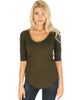 Truly Madly Deep-V Neck 3/4 Sleeve Olive Tunic Top - Main Image