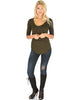 Truly Madly Deep-V Neck 3/4 Sleeve Olive Tunic Top - Full Image