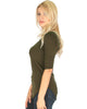 Truly Madly Deep-V Neck 3/4 Sleeve Olive Tunic Top - Side Image