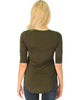 Truly Madly Deep-V Neck 3/4 Sleeve Olive Tunic Top - Back Image