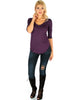 Truly Madly Deep-V Neck 3/4 Sleeve Purple Tunic Top - Full Image