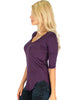 Truly Madly Deep-V Neck 3/4 Sleeve Purple Tunic Top - Side Image