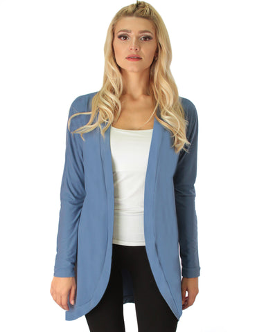 Brushed Micro Fiber Long-Line Blue Cardigan