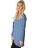 Brushed Micro Fiber Long-Line Blue Cardigan - Side Image