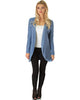 Brushed Micro Fiber Long-Line Blue Cardigan - Full Image