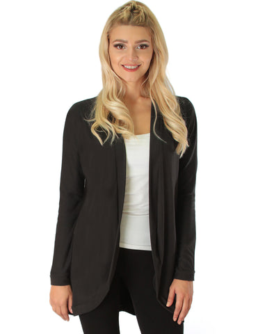 Brushed Micro Fiber Long-Line Black Cardigan