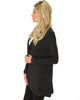 Brushed Micro Fiber Long-Line Black Cardigan - Side Image