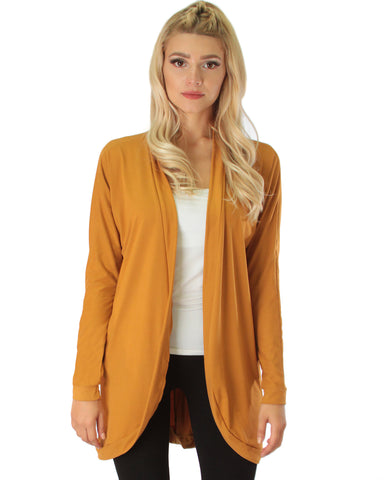 Brushed Micro Fiber Long-Line Mustard Cardigan