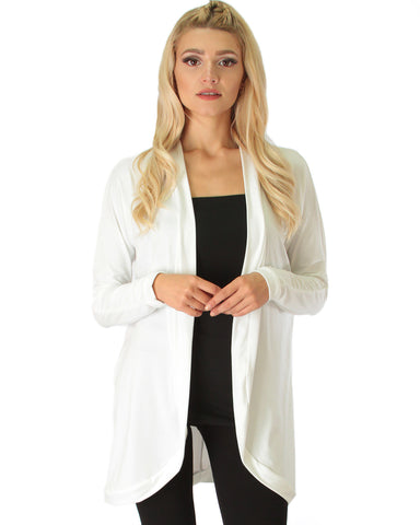 Brushed Micro Fiber Long-Line Ivory Cardigan