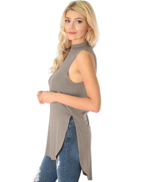 Flirting With Danger Taupe Ribbed Cut-Out Top