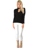 Glamorous Ribbed Black Long Sleeve Cut-Out Top - Full Image