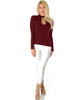 Glamorous Ribbed Burgundy Long Sleeve Cut-Out Top - Full Image