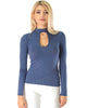 Glamorous Ribbed Blue Long Sleeve Cut-Out Top - Main Image