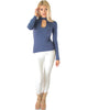 Glamorous Ribbed Blue Long Sleeve Cut-Out Top - Full Image