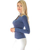 Glamorous Ribbed Blue Long Sleeve Cut-Out Top - Side Image