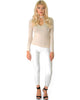 Glamorous Ribbed Taupe Long Sleeve Cut-Out Top - Full Image