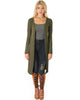 Versatile Long Button-Up Ribbed Olive Cardigan Dress - Main Image