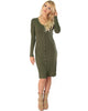 Versatile Long Button-Up Ribbed Olive Cardigan Dress - Full Image