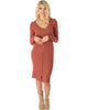 Versatile Long Button-Up Ribbed Marsala Cardigan Dress - Full Image