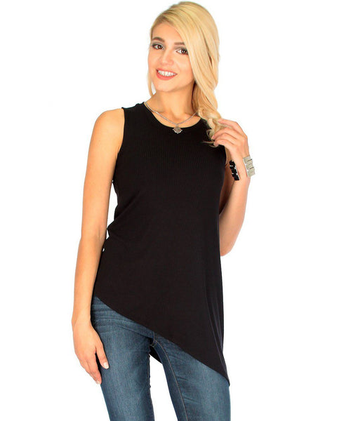 Assymetrical Ribbed Black Tank Top