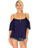 Sweet Escape Navy Open Shoulder Top - Main Image