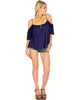 Sweet Escape Navy Open Shoulder Top - Full Image