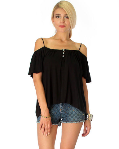 Sweet Escape Black Open Shoulder Top