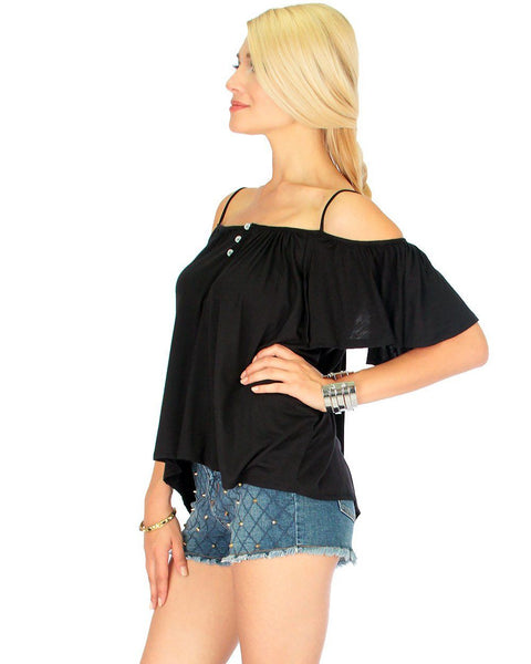 Sweet Escape Black Open Shoulder Top