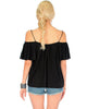 Sweet Escape Black Open Shoulder Top - Back Image