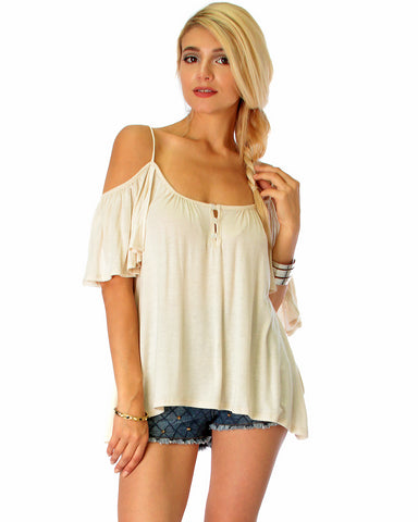 Sweet Escape Ivory Open Shoulder Top