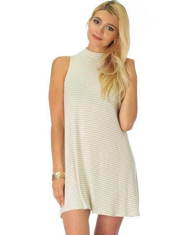 Olivia Tank Striped Taupe Shift Dress