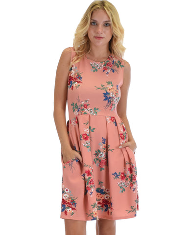 I'm Smitten Mauve Floral Print Skater Dress With Pockets