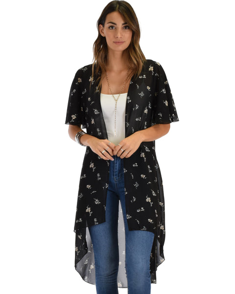 Breath of Life Floral Black Kimono Cardigan Top